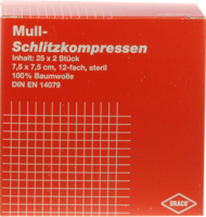 SCHLITZKOMPRESSEN Mull 7,5x7,5 cm steril 12fach